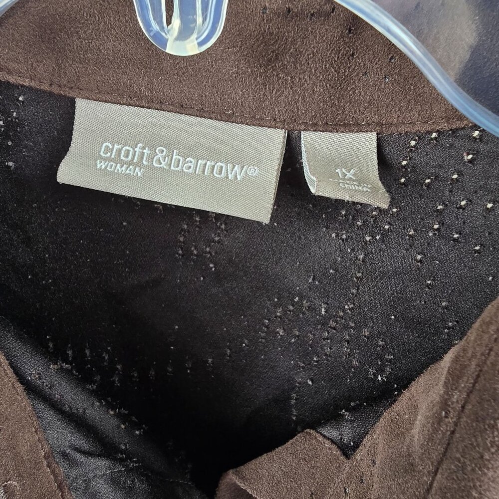 Croft & Barrow Womans Button-Up Brown Long-Sleeve Shirt 1X Polyester Relaxed Fit - Picture 4 of 8